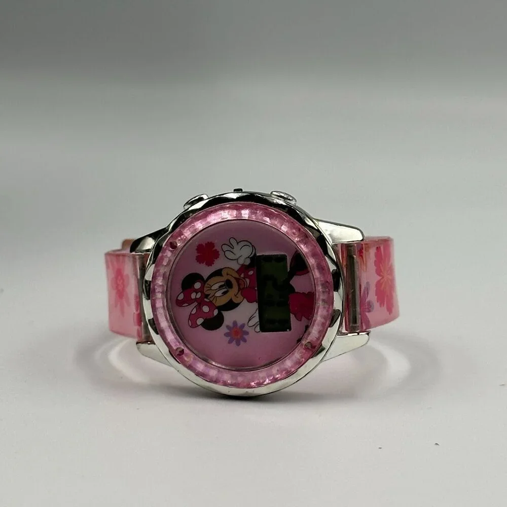3/$30 Minnie Mouse Watch Girls Digital Pink Floral Band Disney Character